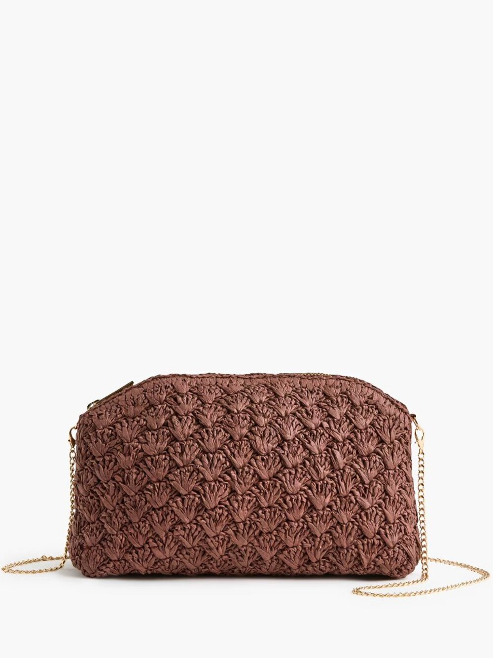 J. Crew Chocolate Raffia Woven Clutch With Chain Strap/NWT